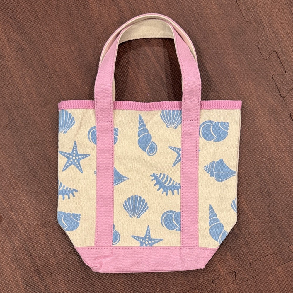 Canvas Sea Shell Tote with Pink Trim 10” x 10”